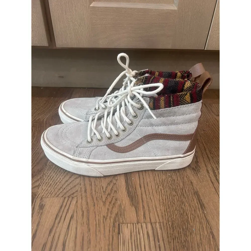Vans Sk8-Hi MTE Knit Geo Suede High Top Shoes Men's 6 Women's 7.5 Gray Tan